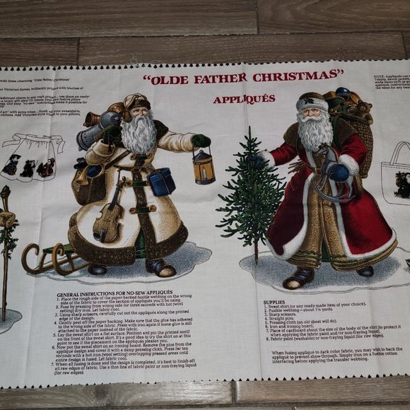 Vintage Olde Father Christmas Applique Cranston Print Works Fabric Cotton Panel - Picture 4 of 9